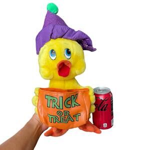 Vintage Halloween Plush Duck Trick Treat Vinyl Colorful 1990s y2k Stuffed READ